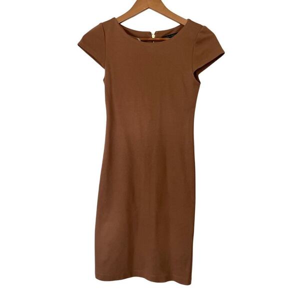 Alice + Olivia Empleada Employed Tan Cap Sleeve Stretch Sheath Dress ⬇️ - Picture 2 of 4